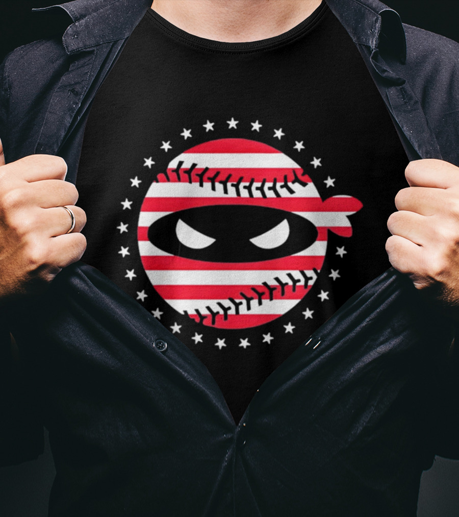 Pitching Ninja USA Flag Baseball Style Stars And Stripes T-Shirt