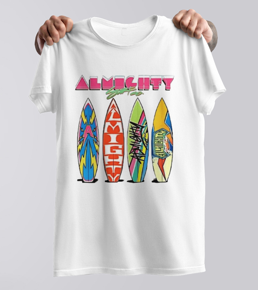 Almighty Surfs Up Collection Vibrant Surfboards T-Shirt