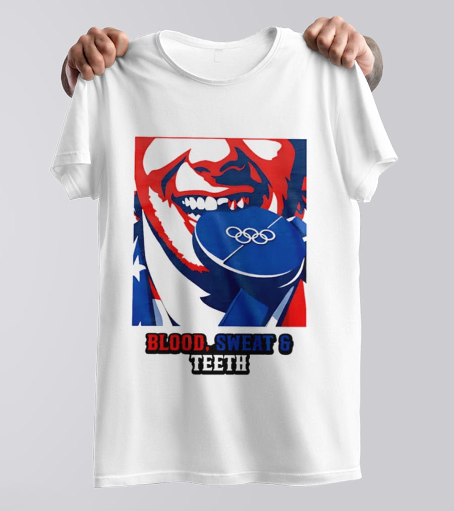 Blood Sweat Teeth Jack Hughes USA Olympic Hockey Gold Medal Champs T-Shirt
