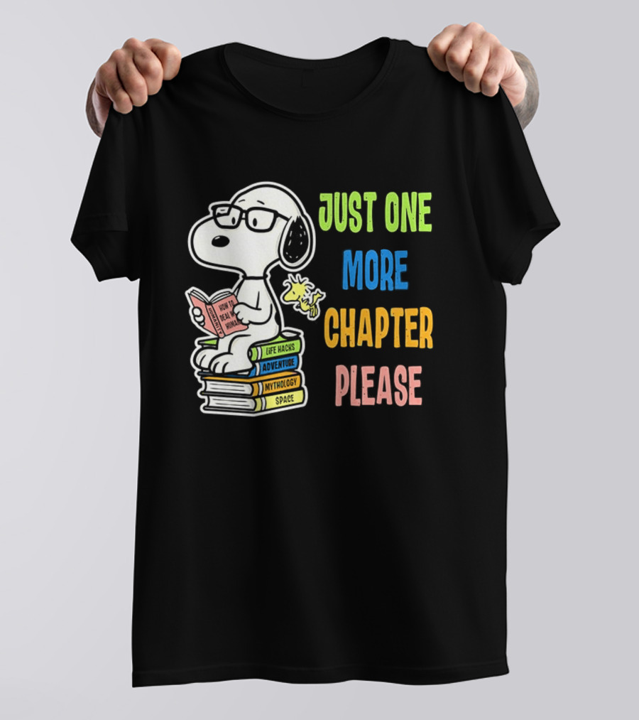 Snoopy Just One More Chapter Please Peanuts Reading Glasses Books Stack T-Shirt