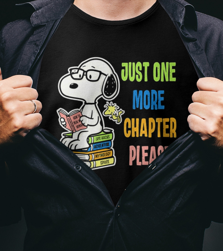Snoopy Just One More Chapter Please Peanuts Reading Glasses Books Stack T-Shirt