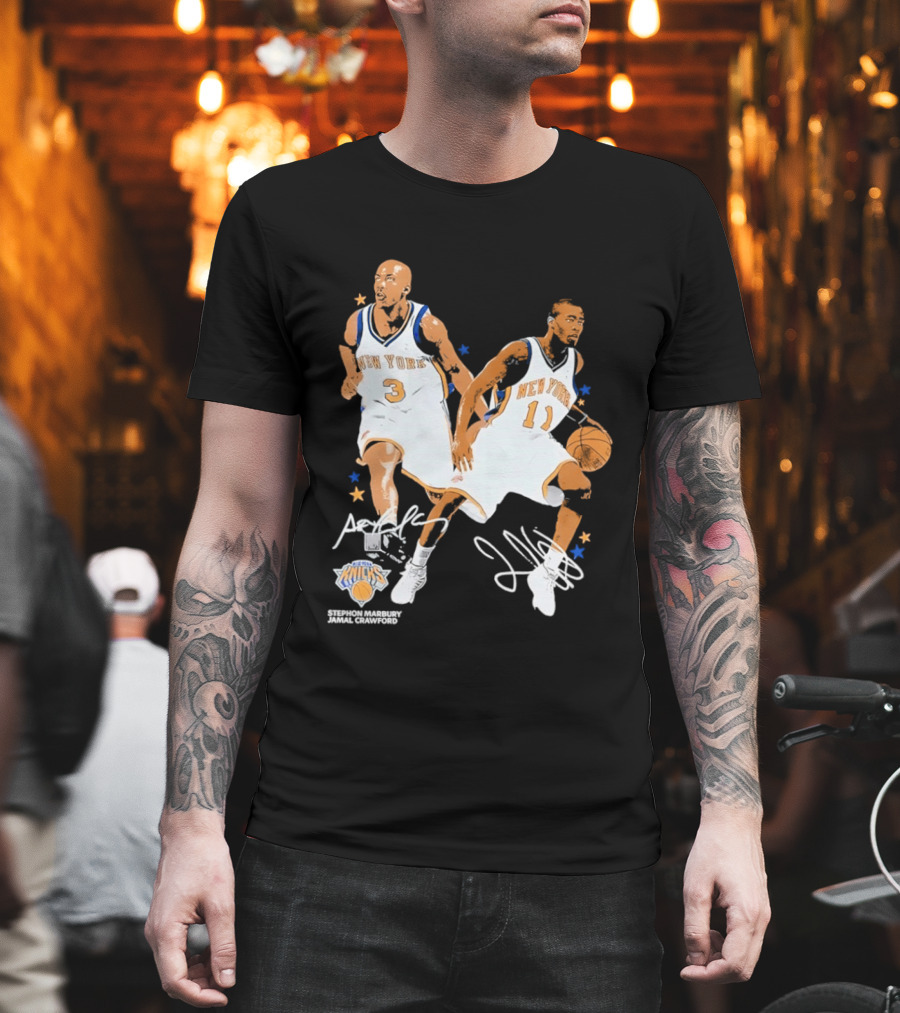Stephon Marbury Jamal Crawford New York Knicks 3 11 Signatures T-Shirt