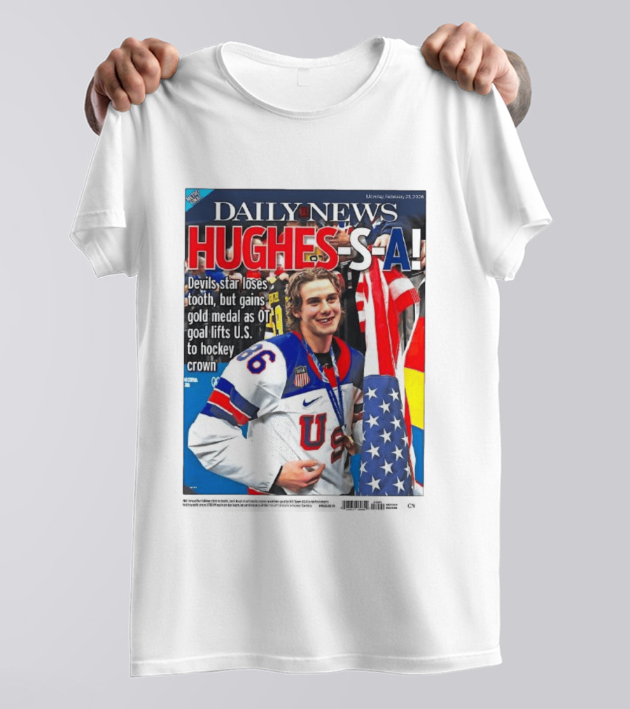 Daily News Jack Hughes S A Gold Medal US Hockey Devil Star T-Shirt
