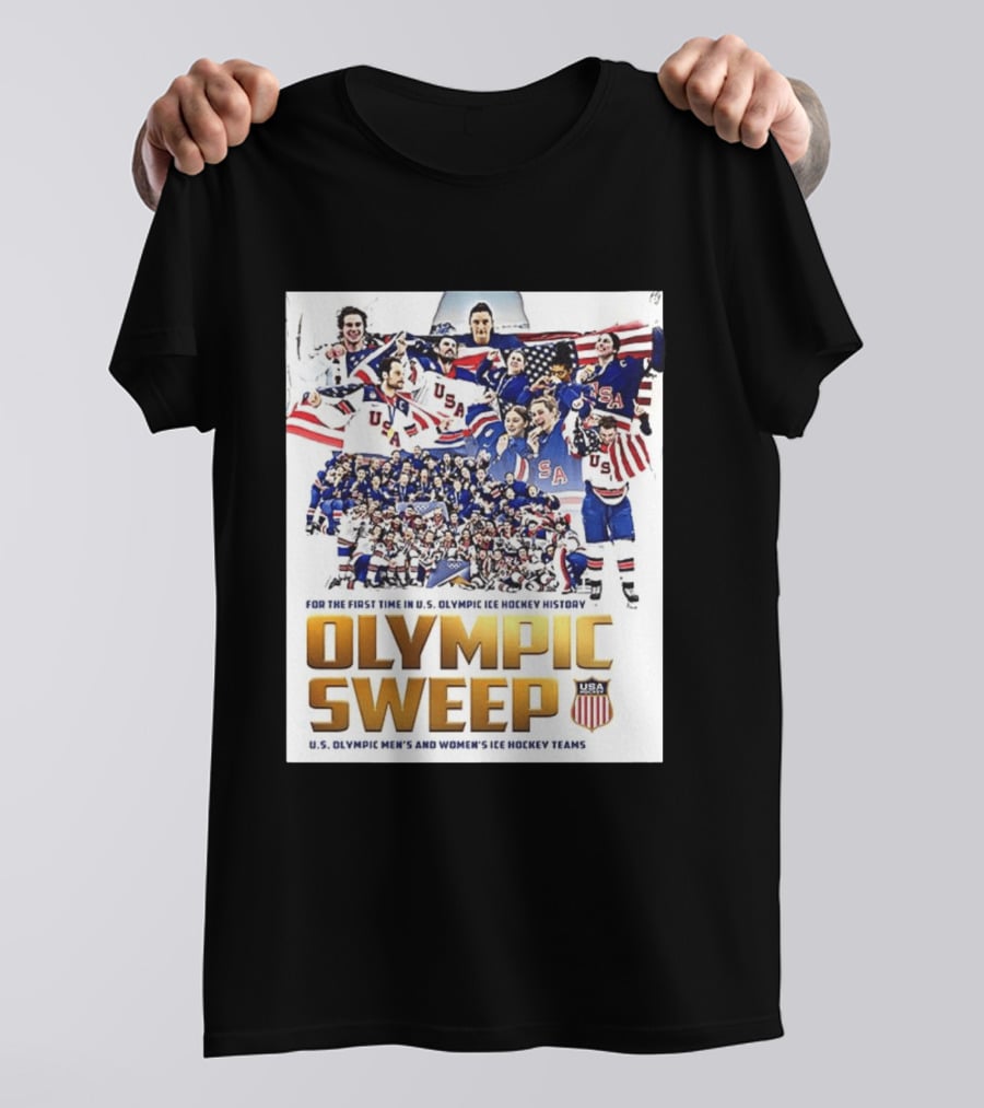U.S. Olympic Ice Hockey History First Sweep Men's And Women's Teams T-Shirt