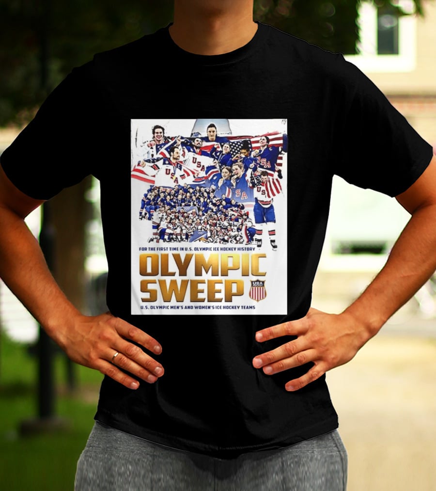 U.S. Olympic Ice Hockey History First Sweep Men's And Women's Teams T-Shirt