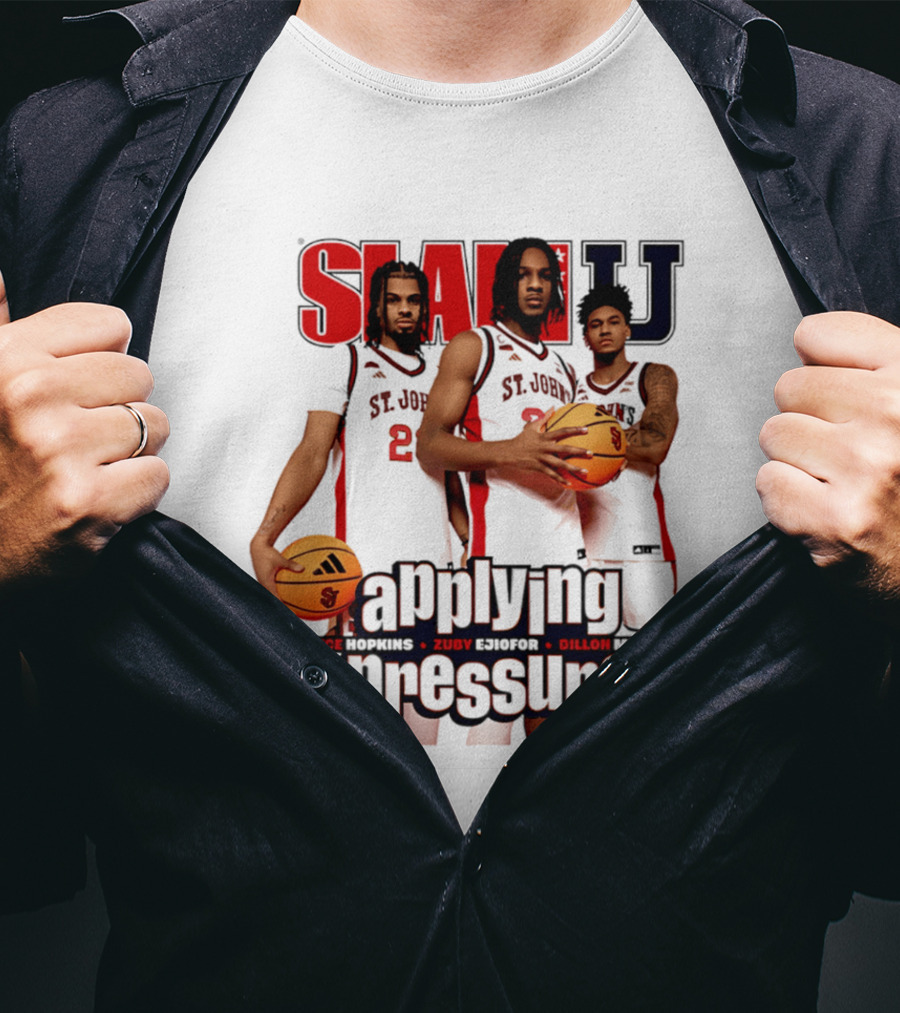 St. John's Red Storm SlamU Applying Pressure Bryce Hopkins Zuby Ejiofor Dillon Mitchell T-Shirt
