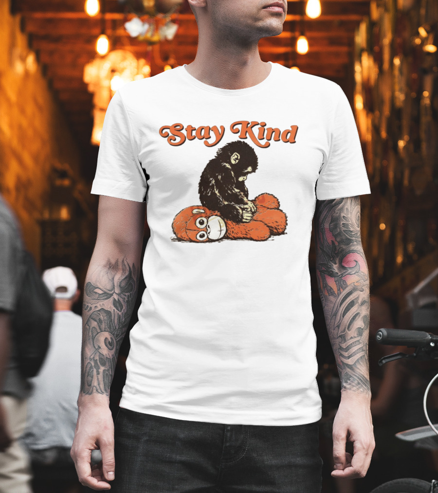 Stay Kind Punch Monkey Meme Compassionate Primate Hugging Plush T-Shirt