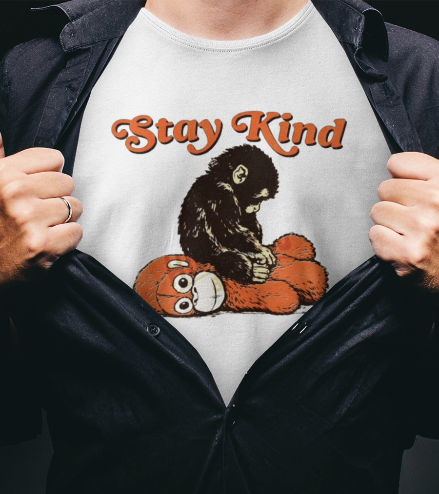 Stay Kind Punch Monkey Meme Compassionate Primate Hugging Plush T-Shirt