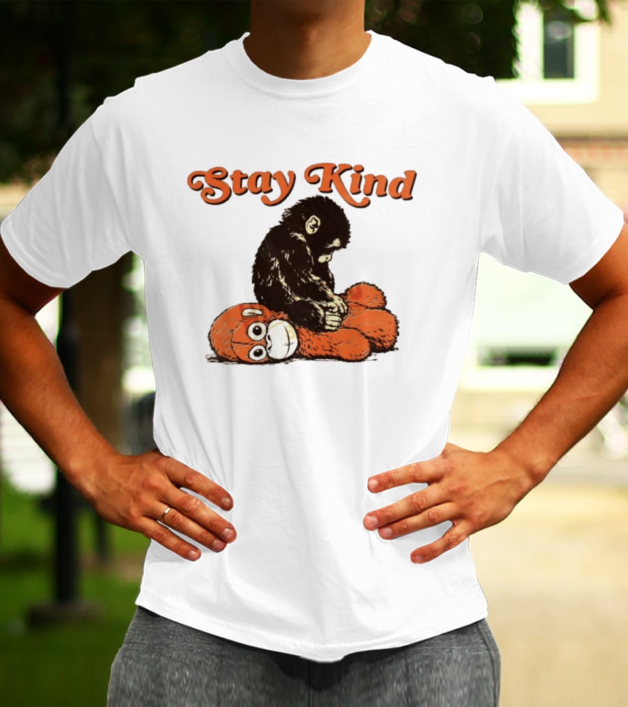 Stay Kind Punch Monkey Meme Compassionate Primate Hugging Plush T-Shirt