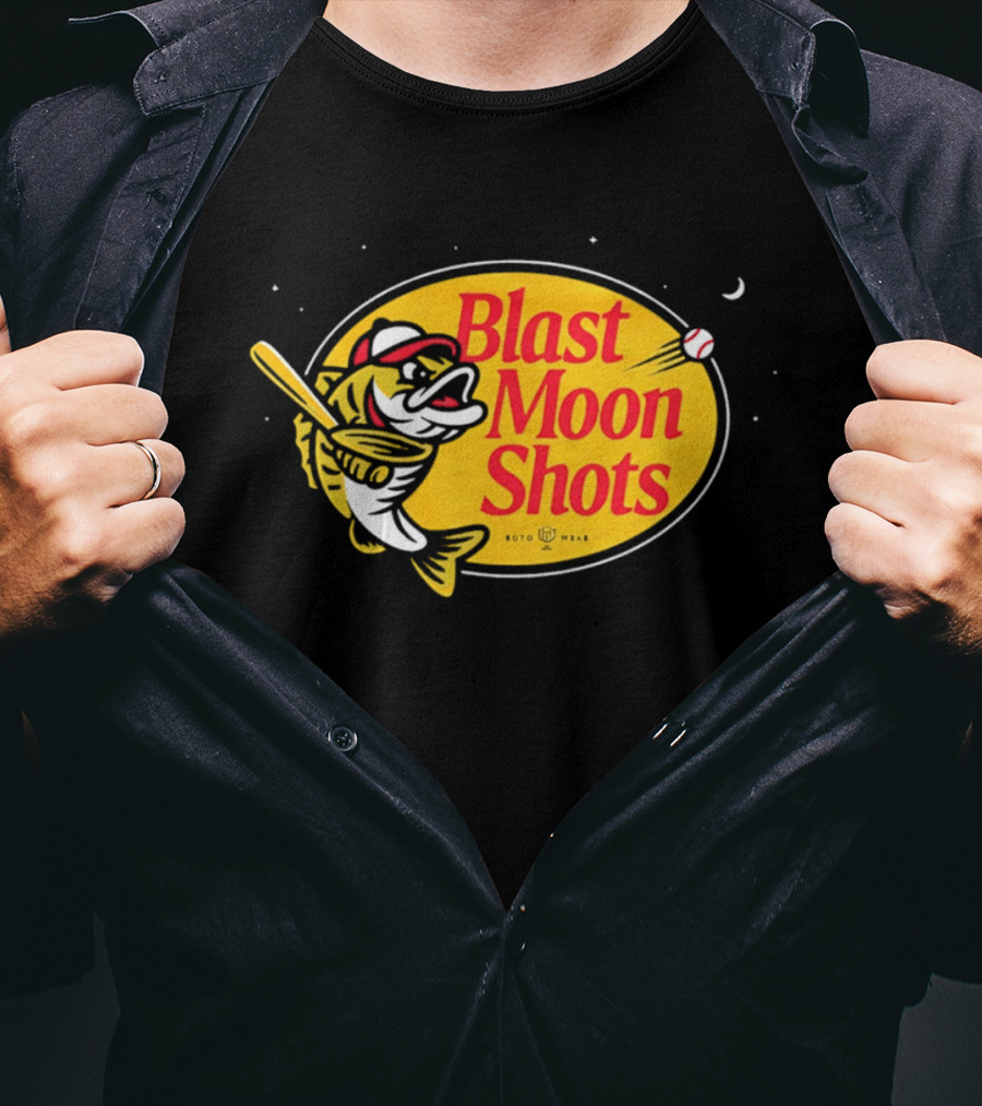 Blast Moon Shots Baseball Fish Swinging Bat T-Shirt