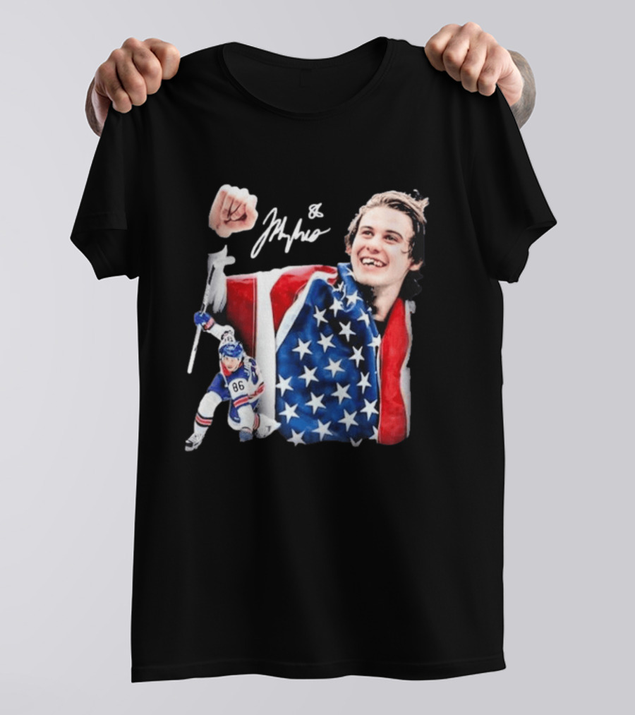 Jack Hughes USA Hockey Golden Goal Celebration T-Shirt
