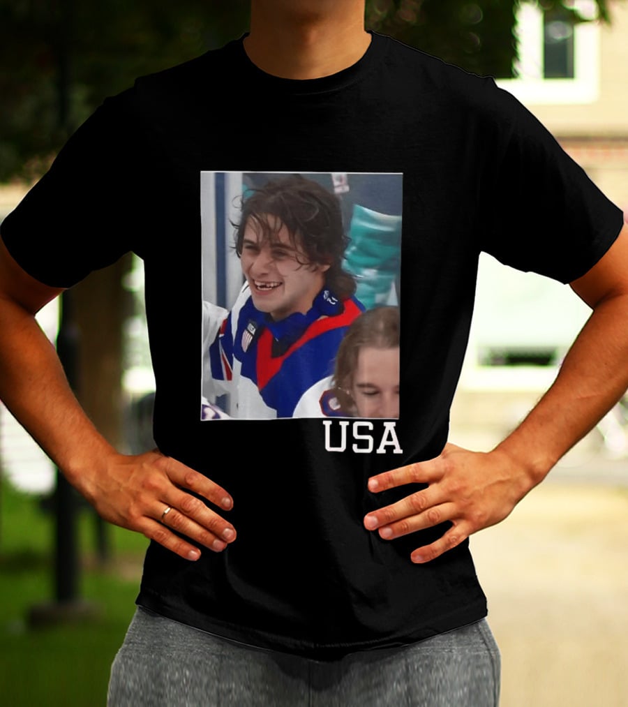Jack Hughes 2026 Winter Olympic Team USA Smile Hockey T-Shirt