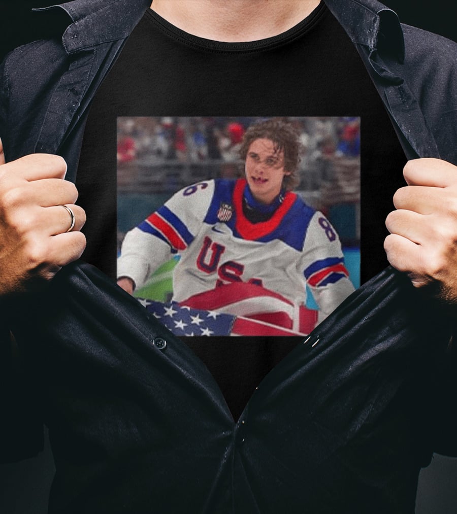 USA Hockey Jack Hughes Team 86 American Flag T-Shirt