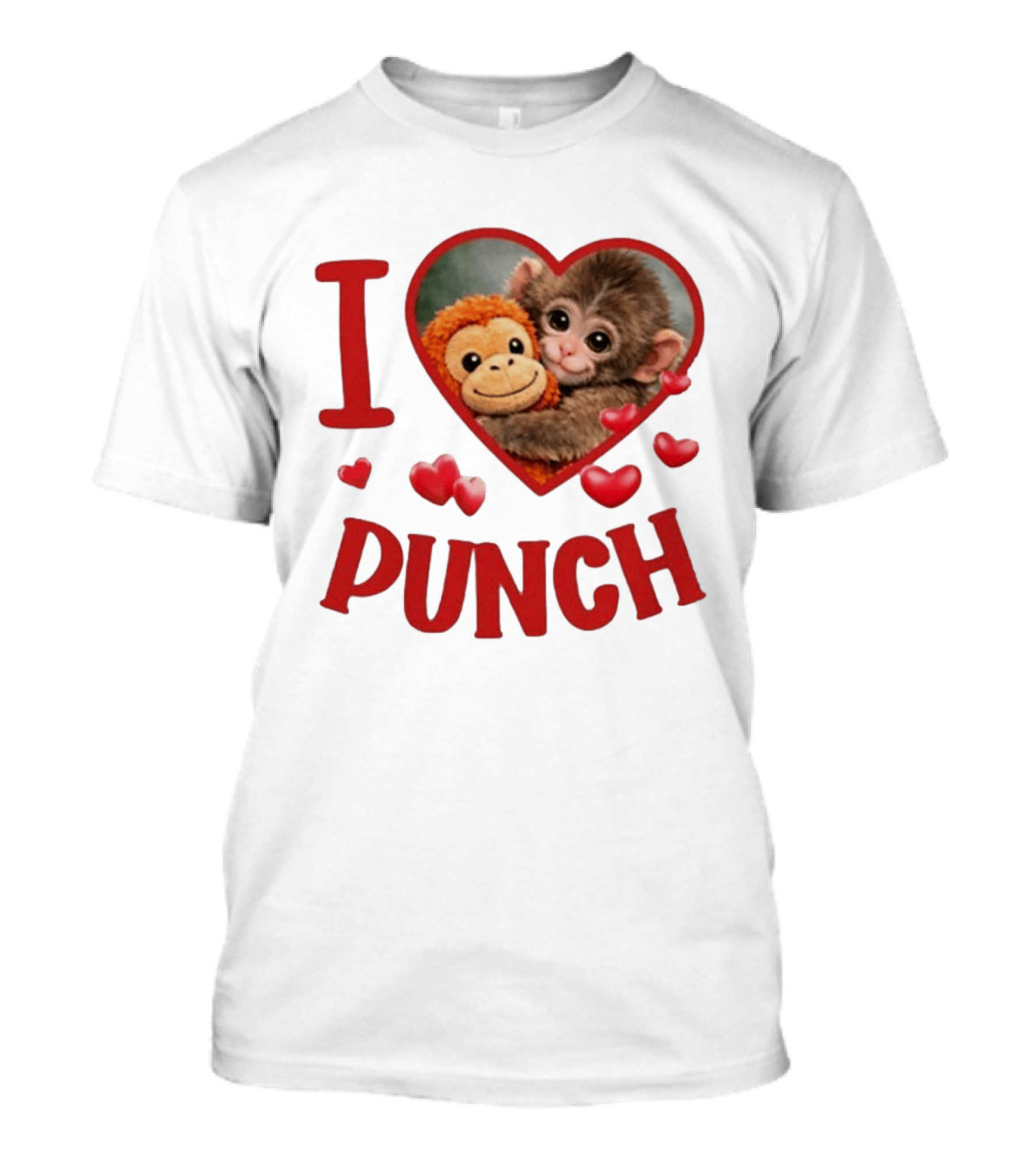 I Love Punch Heart Cute Monkey Hugging Furry Friend T-Shirt