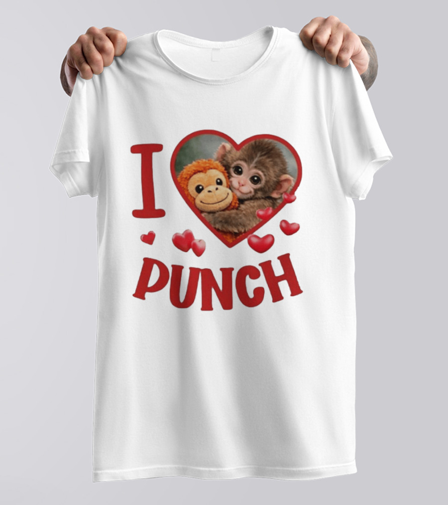 I Love Punch Heart Cute Monkey Hugging Furry Friend T-Shirt