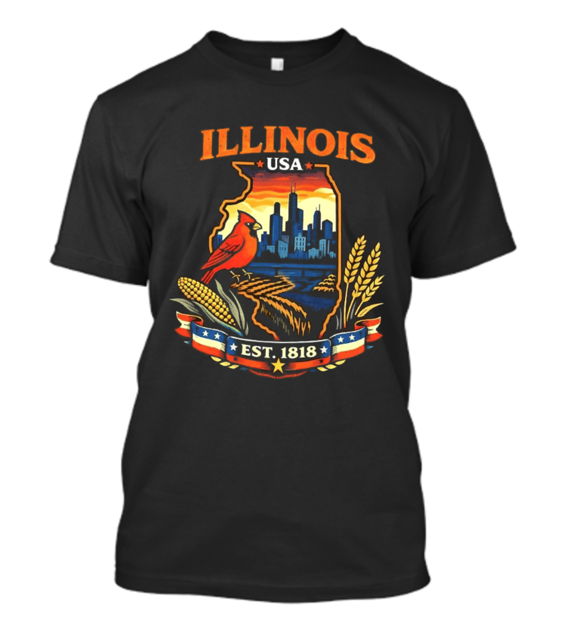 Illinois USA 1818 Cardinal Skyline Corn Wheat T-Shirt