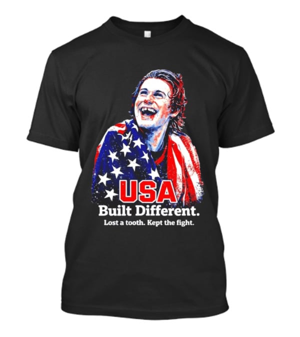USA Gold Hockey Jack Hughes Built Different Lost A Tooth Kept The Fight T-Shirt