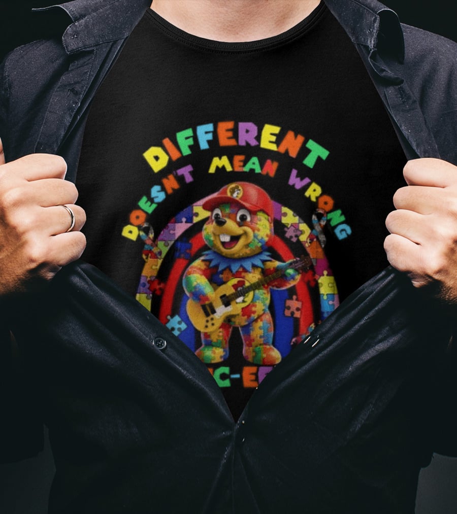 Different Doesn't Mean Wrong Buc Ee's Autism Awareness Puzzle Pieces T-Shirt