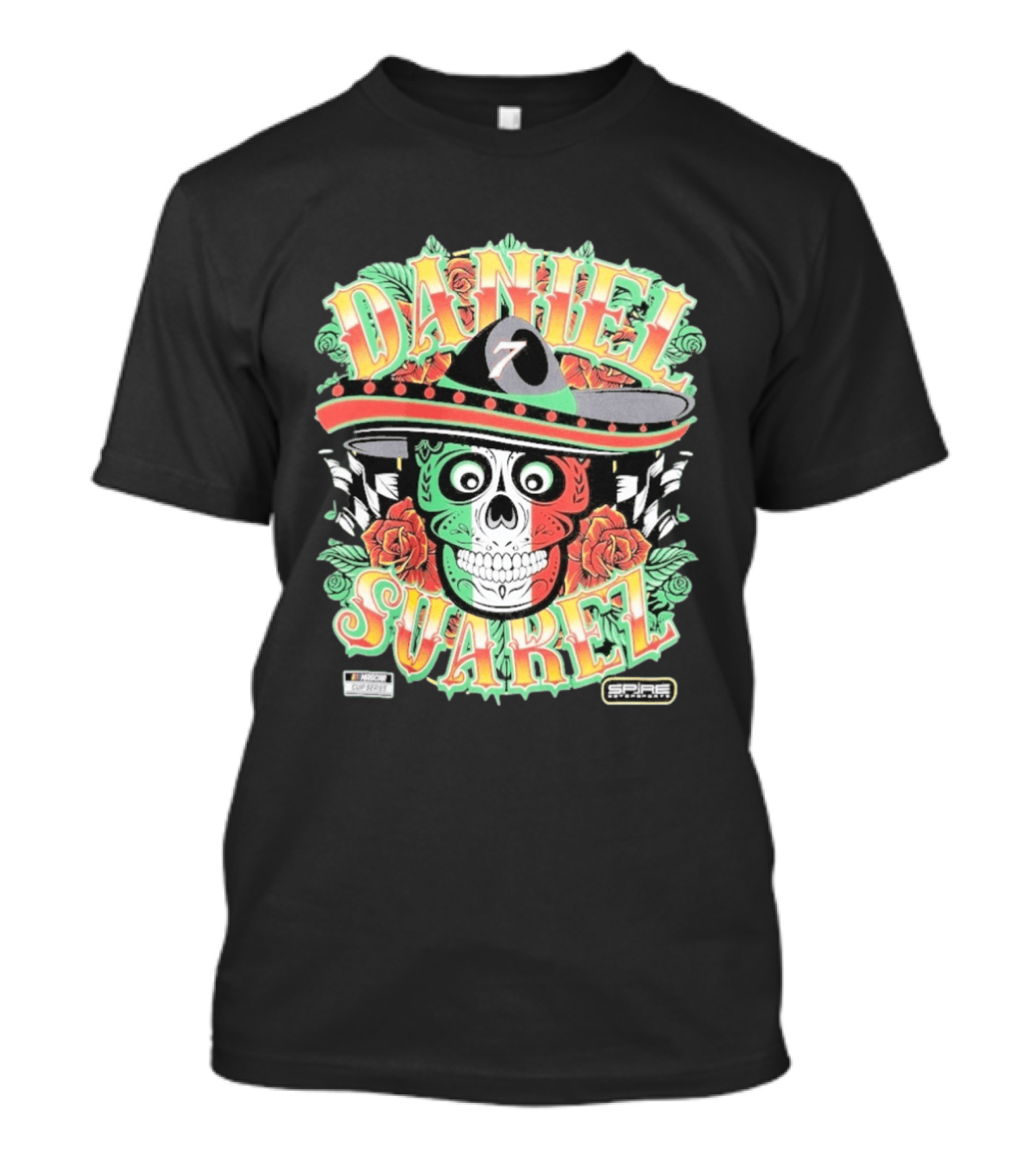 Daniel Suarez Sombrero Skull #7 Spire Motorsports NASCAR Cup Series T-Shirt