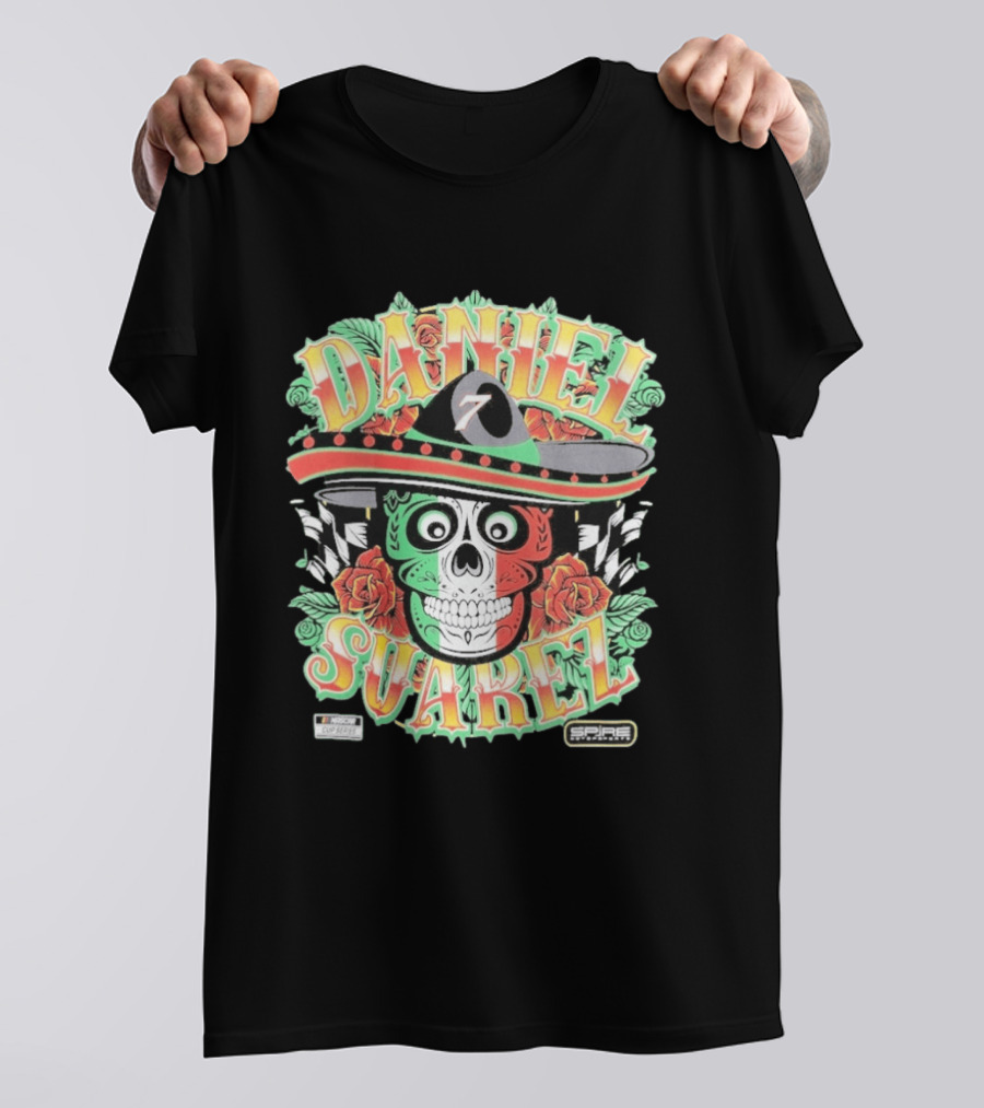 Daniel Suarez Sombrero Skull #7 Spire Motorsports NASCAR Cup Series T-Shirt