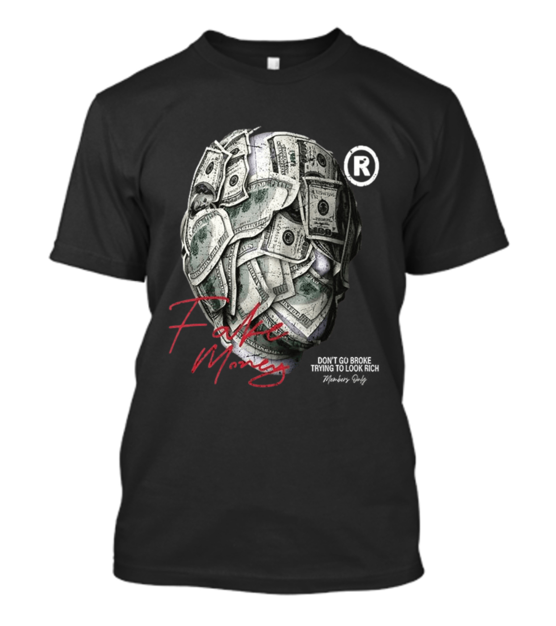 Fake Money Masked Head Members Only Rich Trademark T-Shirt