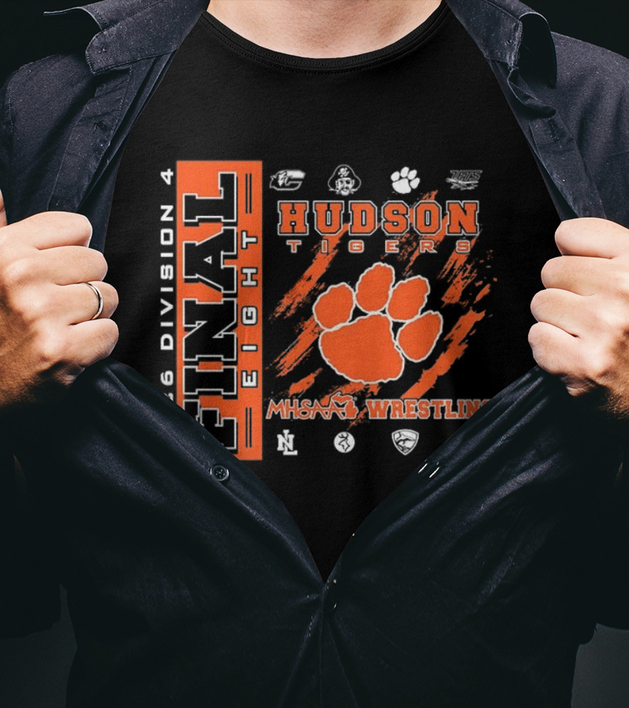 Hudson Tigers 2026 Division 4 Final Eight MHSAA Wrestling T-Shirt