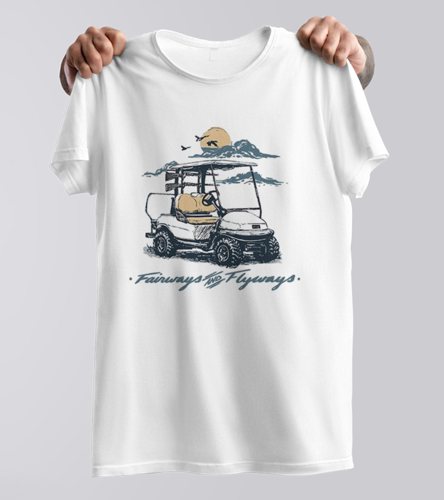 Fairways And Flyways Golf Cart Moonlit Clouds Birds T-Shirt
