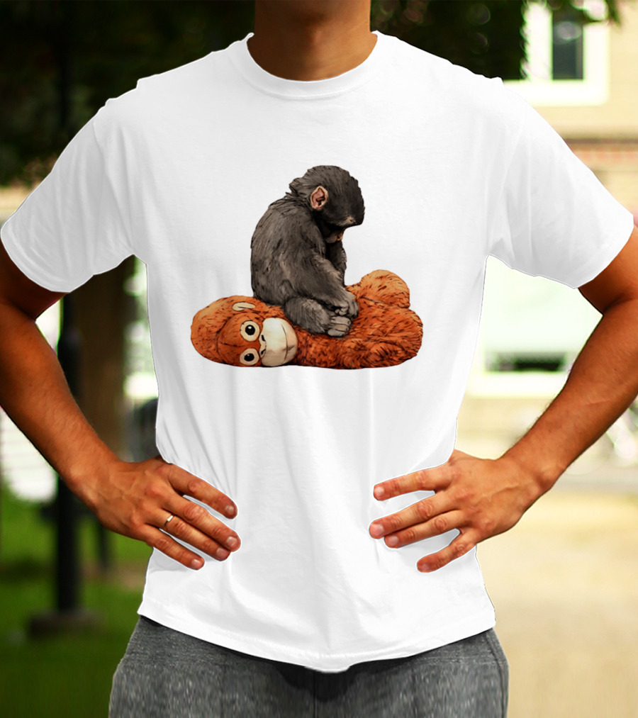 Punch Kun Protect Baby Monkey Comfort Plush Hugging Companion T-Shirt