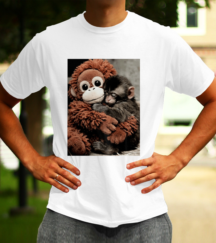 Punch Kun Cuddly Punch Monkey Hugging Plush Toy T-Shirt