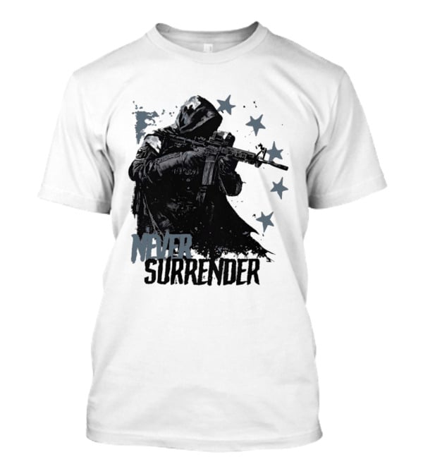 Never Surrender Reaper With Hooded Figure And Rifle T-Shirt