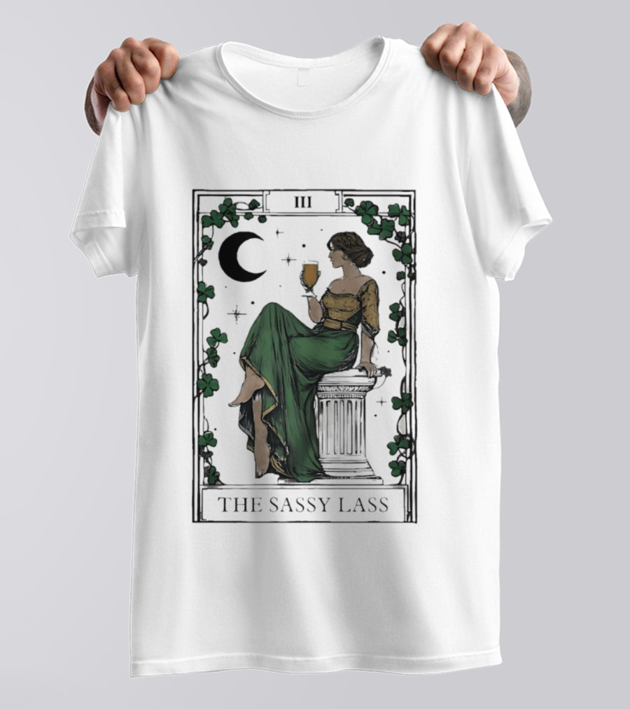 St Patrick's Day The Sassy Lass Tarot Card III Moon Clover T-Shirt