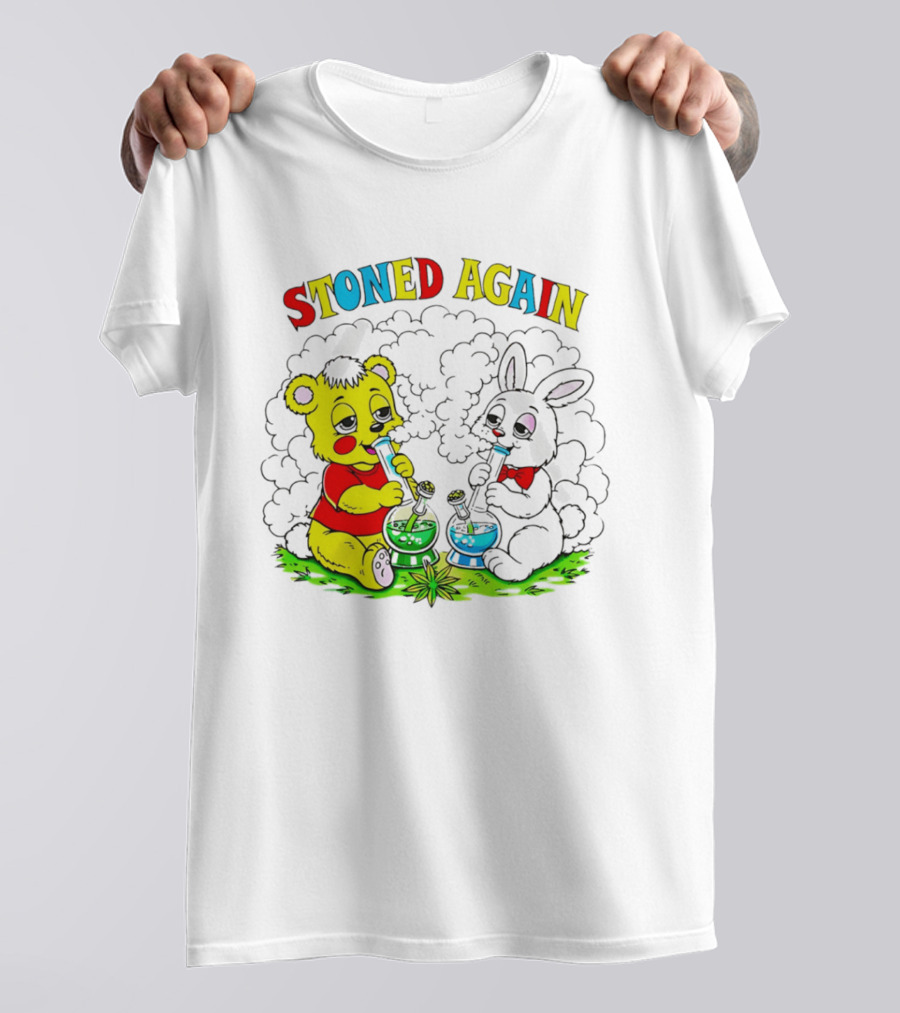 Stoned Again Bears And Rabbits Smoking Weeds T-Shirt