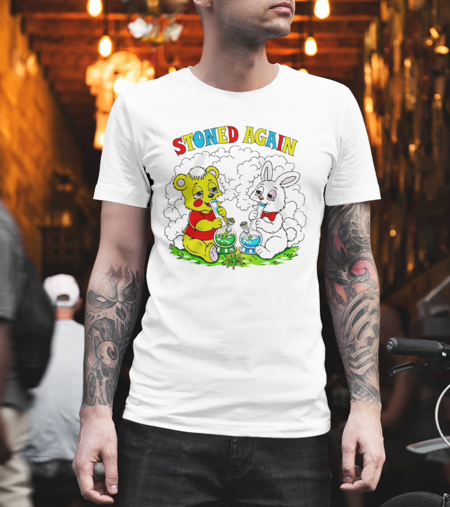 Stoned Again Bears And Rabbits Smoking Weeds T-Shirt