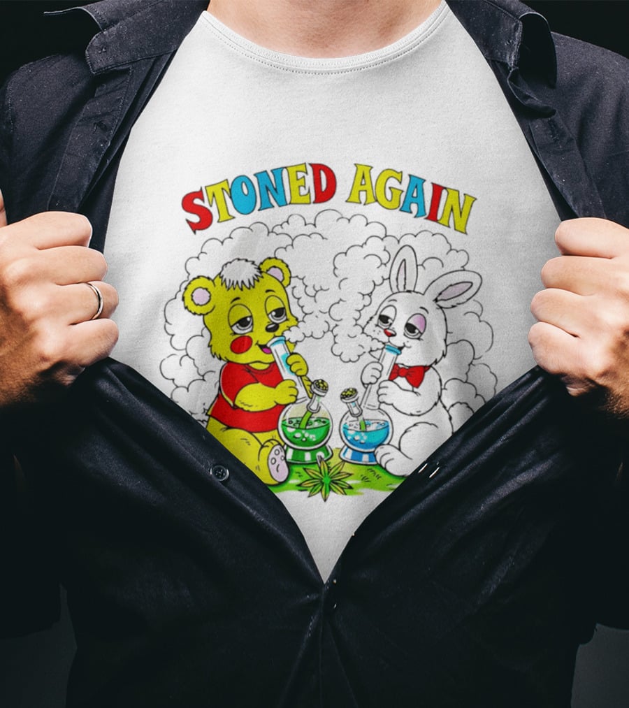 Stoned Again Bears And Rabbits Smoking Weeds T-Shirt