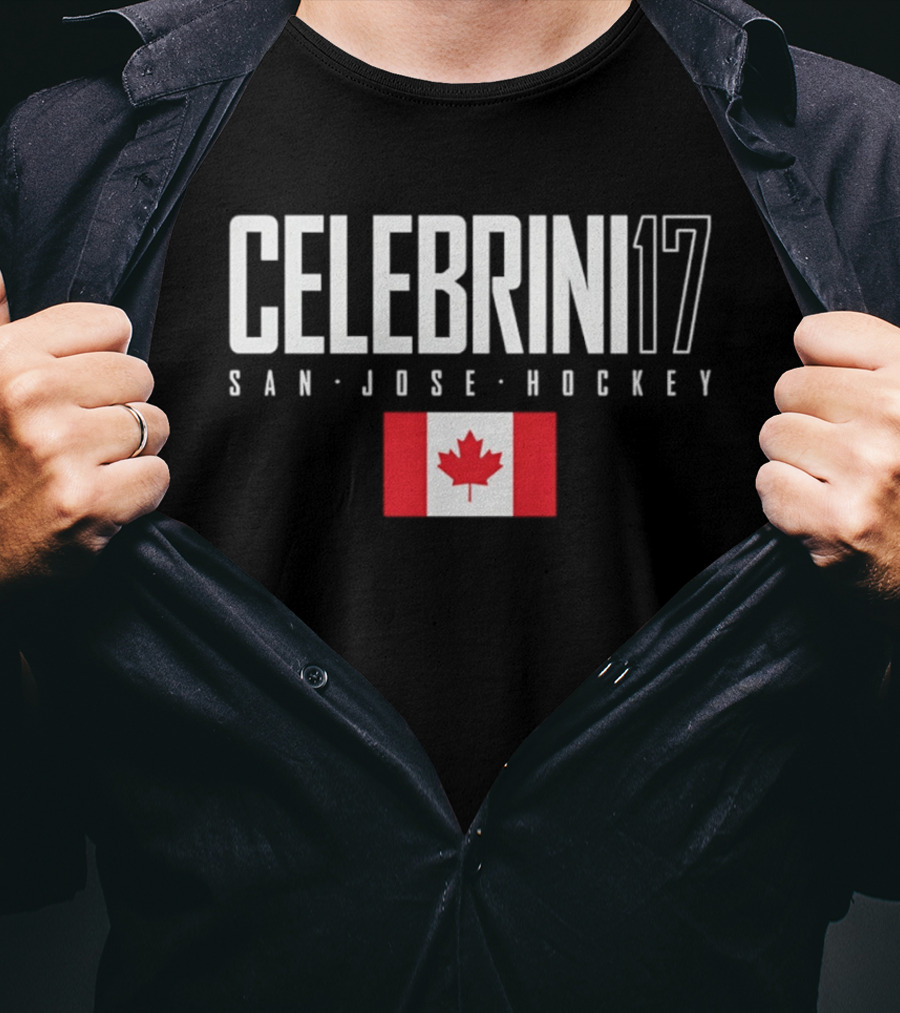 San Jose Hockey Celebrini 17 Canada Flag T-Shirt