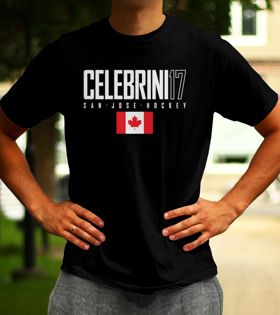 San Jose Hockey Celebrini 17 Canada Flag T-Shirt