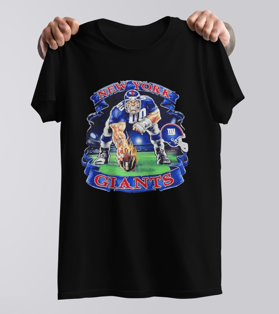 New York Giants Football Flame Helmet Player Action T-Shirt