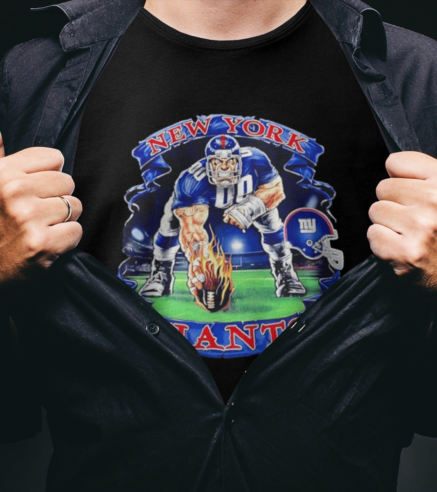 New York Giants Football Flame Helmet Player Action T-Shirt