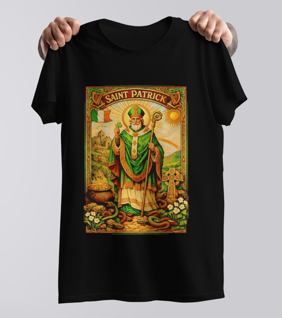 Saint Patrick Ireland Shamrock Cross Snakes Harp Flag T-Shirt