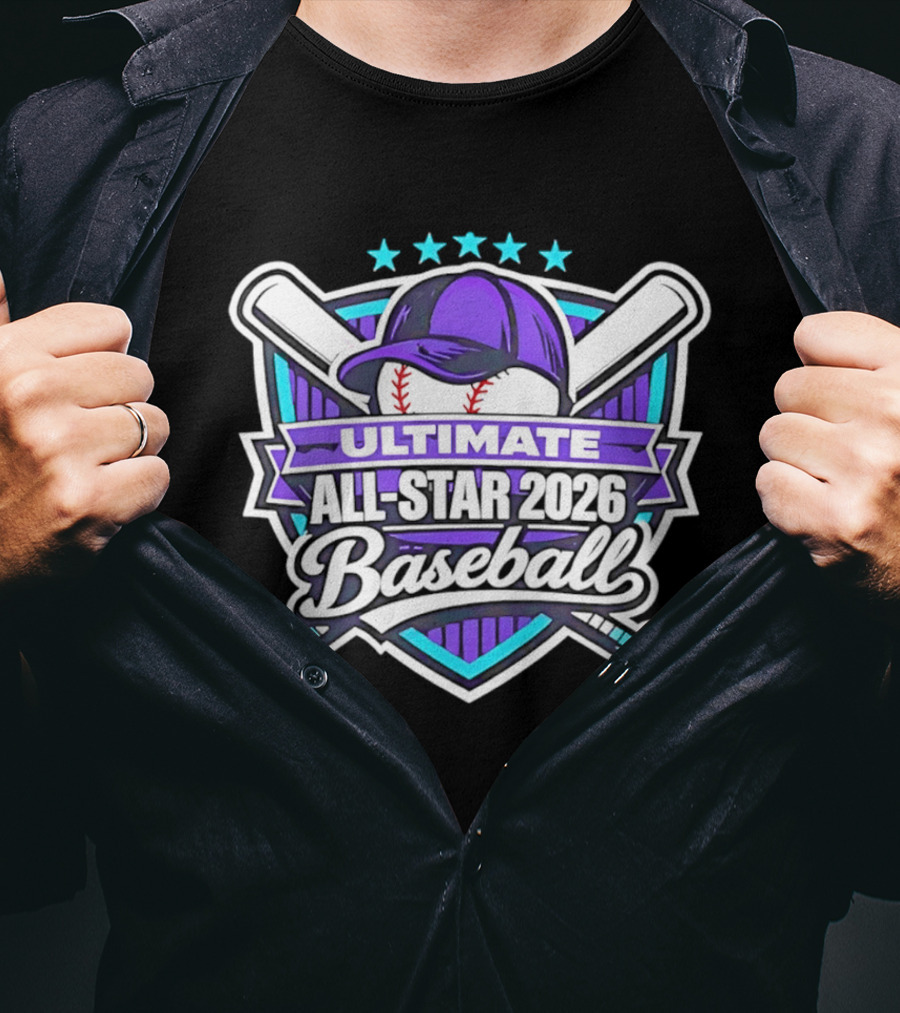 Ultimate All Star 2026 Baseball Purple Cap And Crossed Bats T-Shirt
