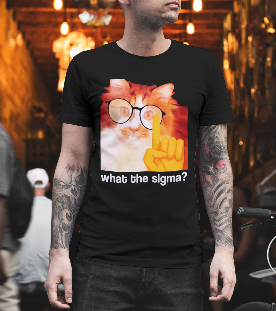 What The Sigma Cat Meme Glasses Pointing Finger Humor T-Shirt