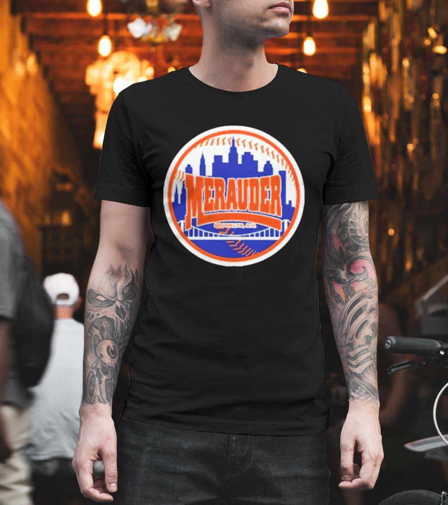 Merauder Brooklyn NY Skyline Baseball New York Mets T-Shirt