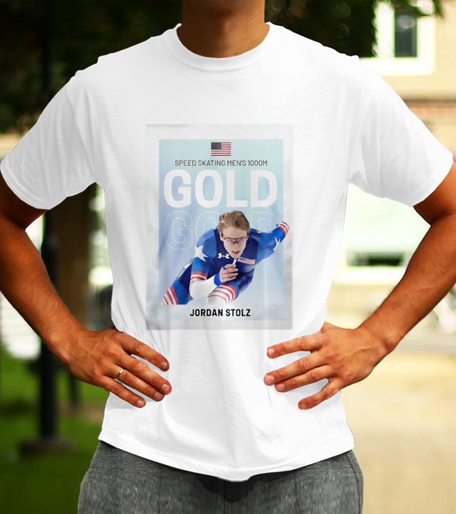 American Flag Speed Skating Men's 1000M Gold Jordan Stolz T-Shirt