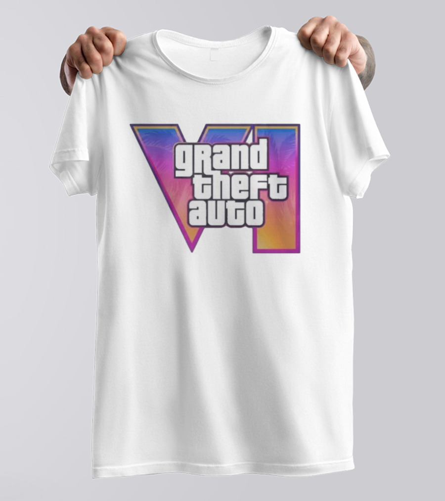 Grand Theft Auto VI 2025 GTA 6 VI Logo With Sunset Palm T-Shirt