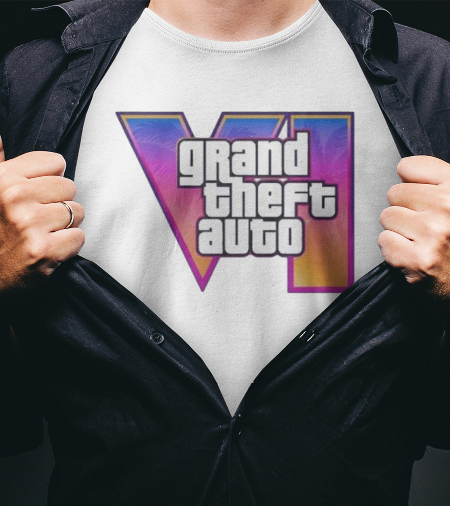 Grand Theft Auto VI 2025 GTA 6 VI Logo With Sunset Palm T-Shirt