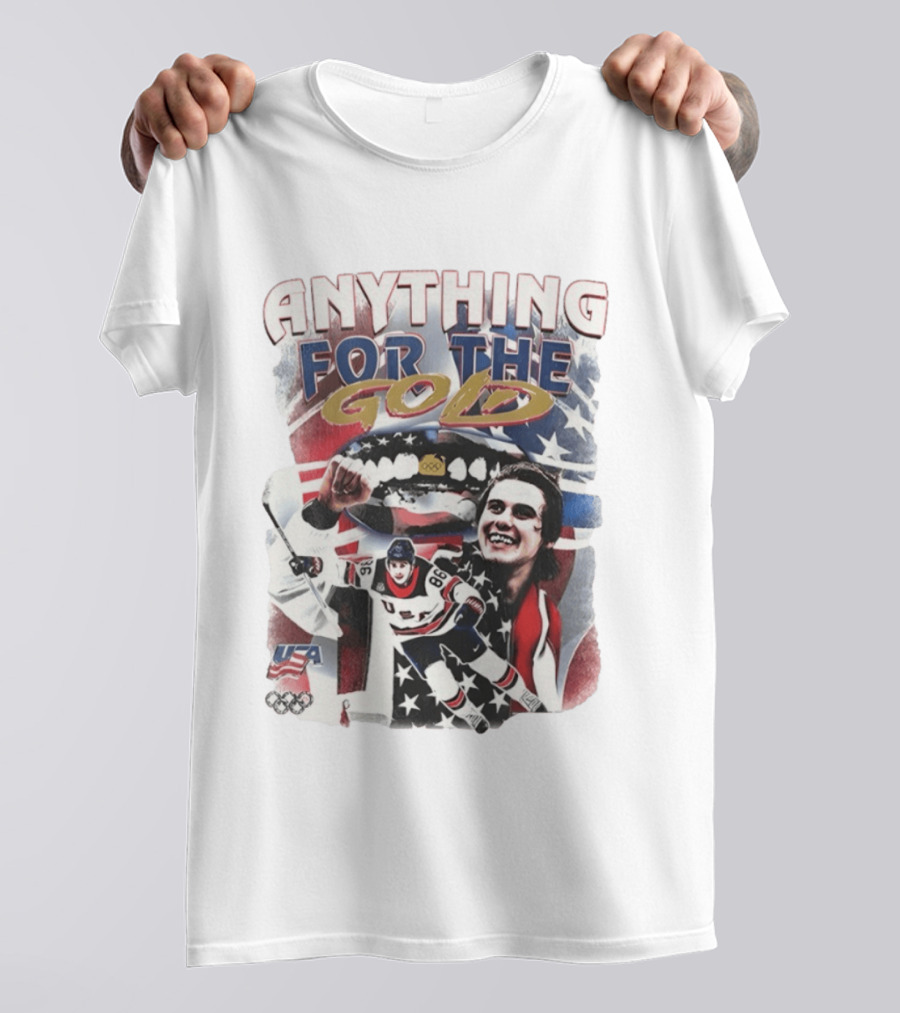 Anything For The Gold Usa Hockey American Flag Jack Hughes T-Shirt