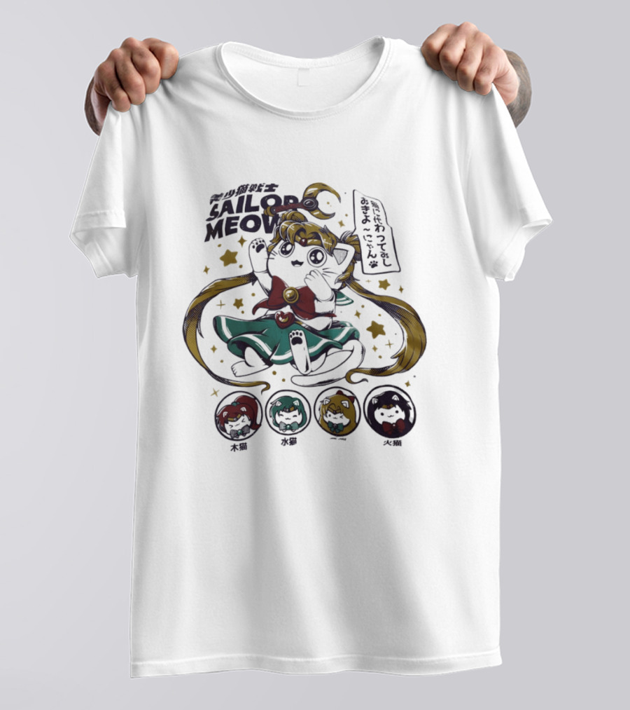 Sailor Meow Cute Cat Moon Pampling Japan Anime Girl Stars T-Shirt