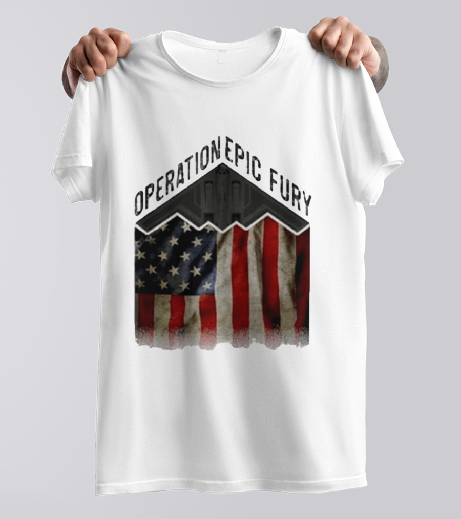 Operation Epic Fury USA American Flag Military Stealth Bomber T-Shirt