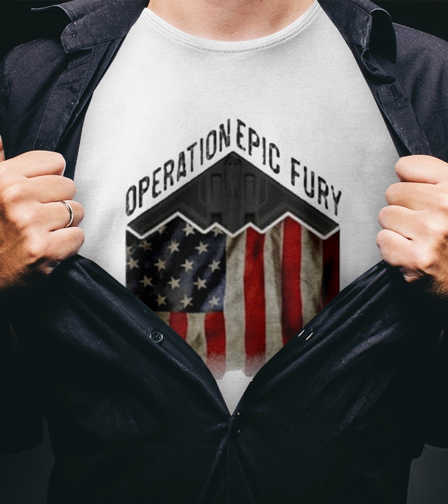 Operation Epic Fury USA American Flag Military Stealth Bomber T-Shirt