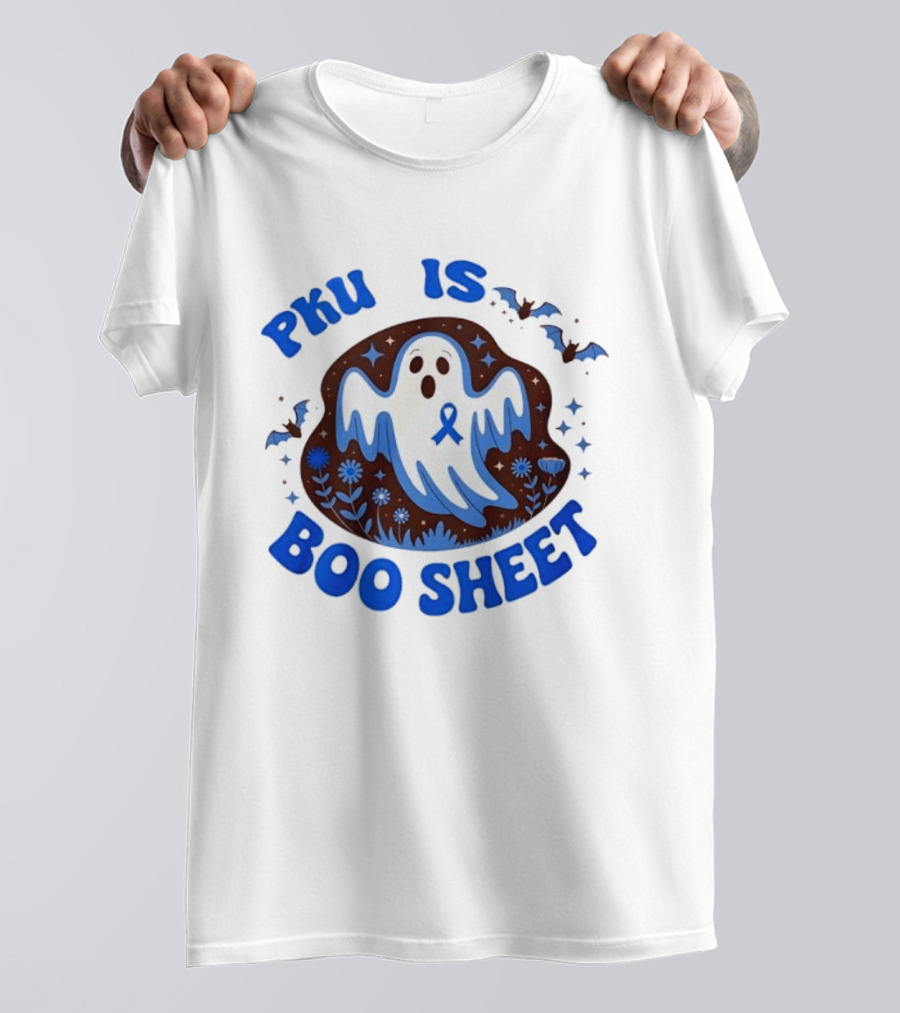 PKU Is Boo Sheet Ghost With Awareness Ribbon And Bats T-Shirt